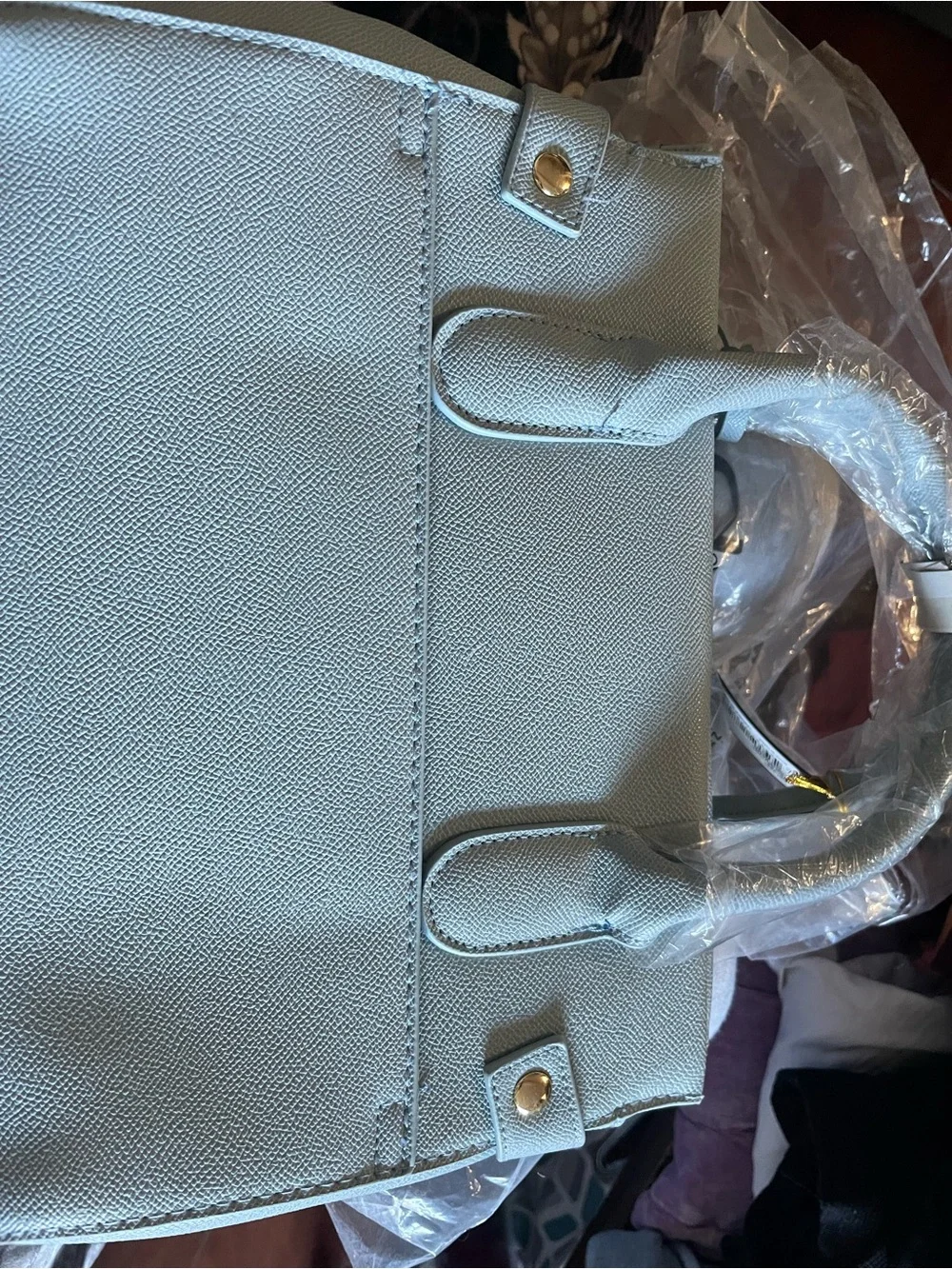 Bebe Light Blue Textured Leather Satchel with Gold Hardware